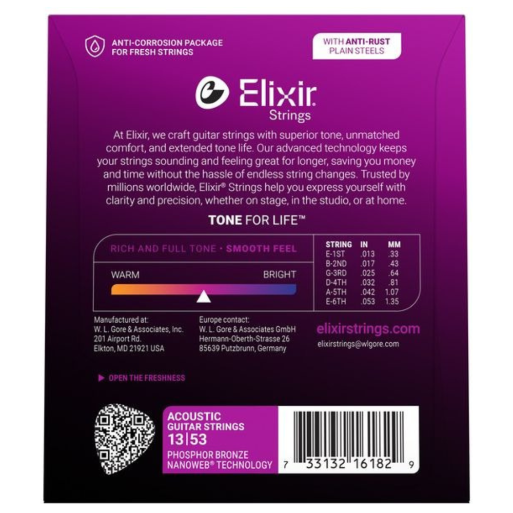 Juego Cuerdas Guitarra Acústica Elixir Ph Nanoweb HD 16182 (13-53) - Imagen 2