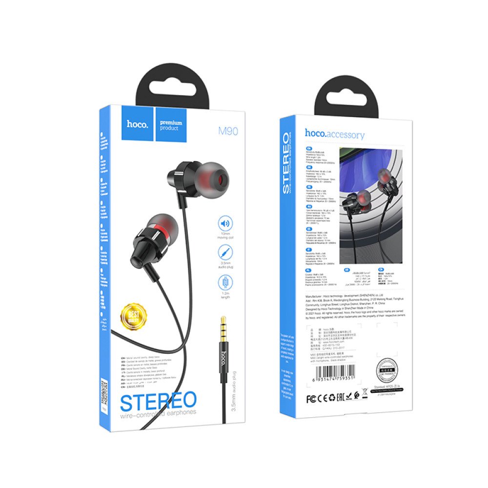 Auriculares Hoco M90 mini jack 3,5mm, micrófono y control de volumen en Negro Sombreado - Imagen 5