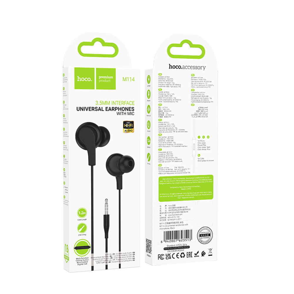 Auriculares Hoco M114 mini jack 3,5mm con micrófono en Negro - Imagen 3
