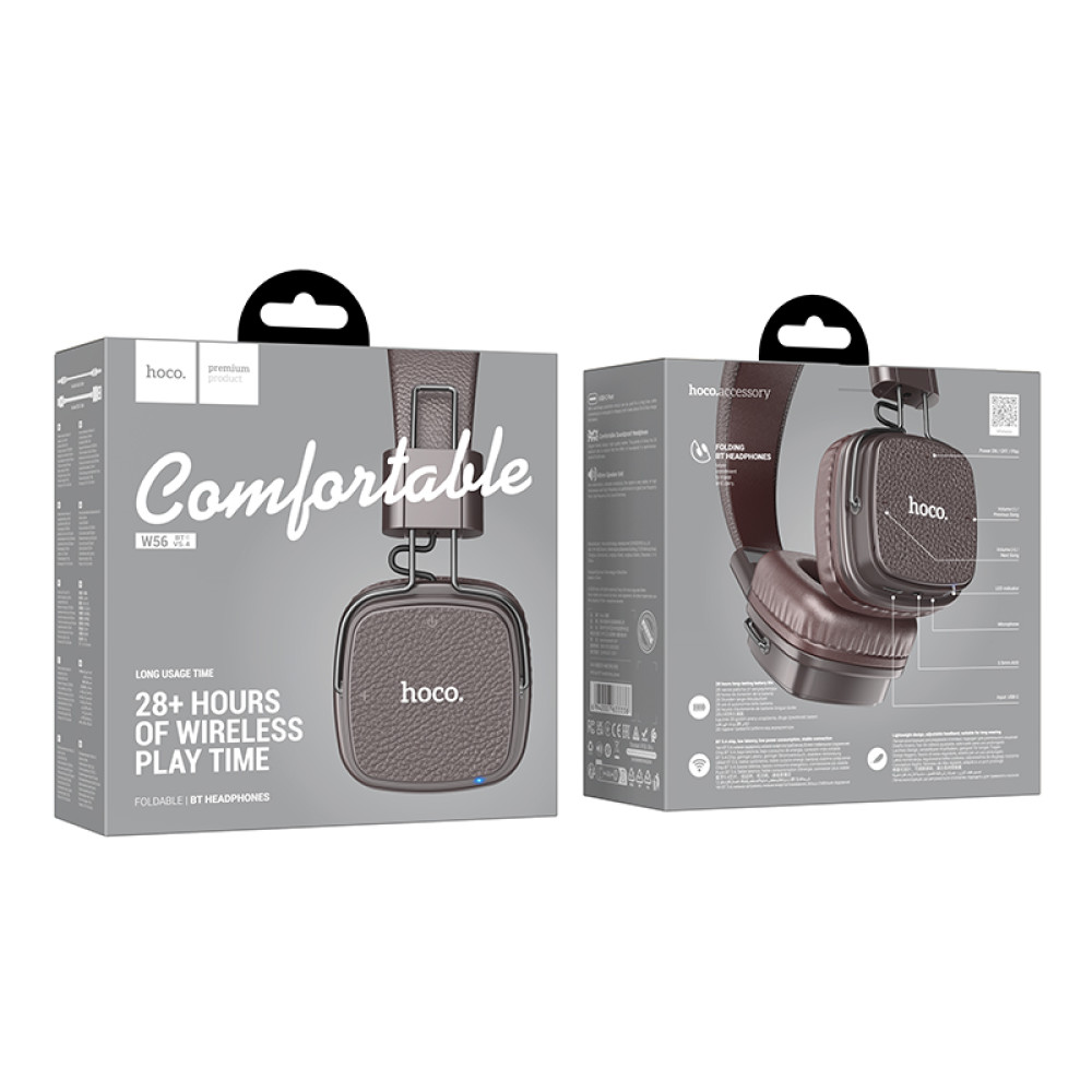 Auriculares Hoco W56 Bluetooth 5.4 plegables, AUX y 28 h de autonomía en Marrón - Imagen 5