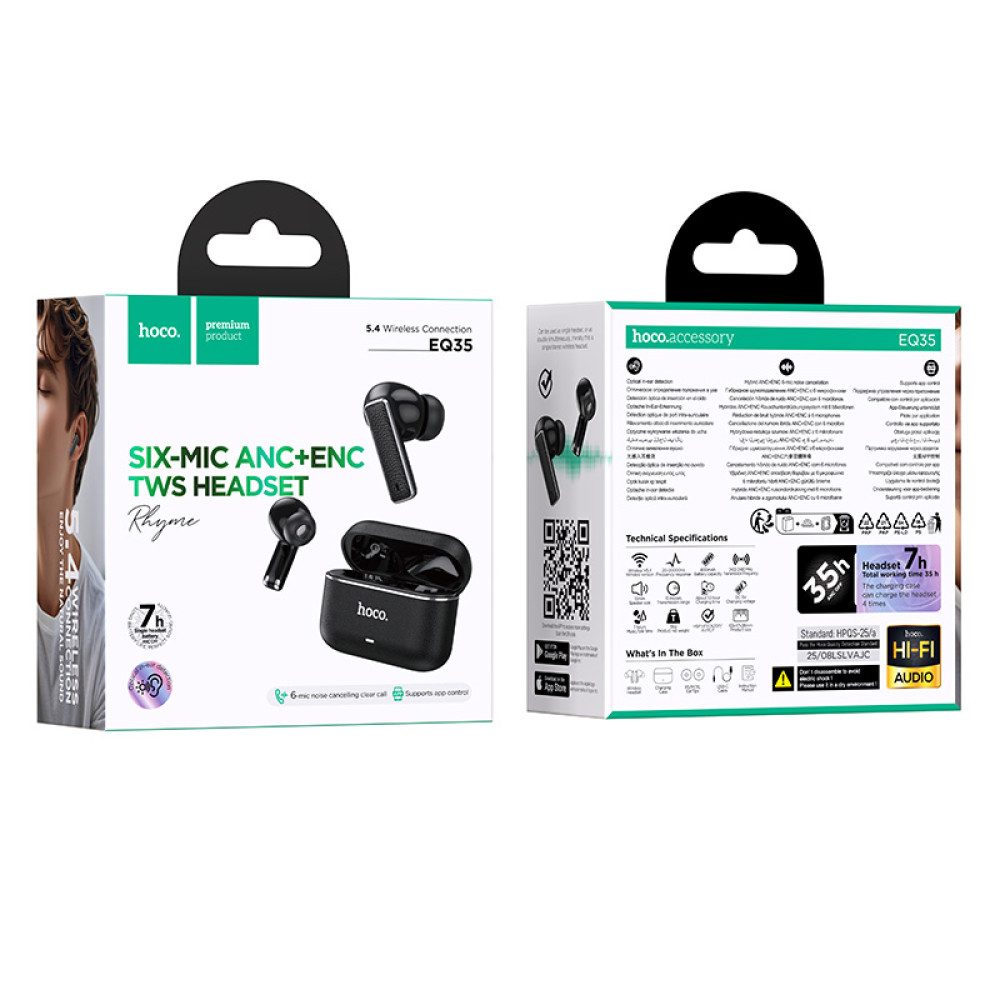 Auriculares Hoco EQ35 TWS Bluetooth 5.4 con ANC+ENC+App, 6 micrófonos en Negro - Imagen 5