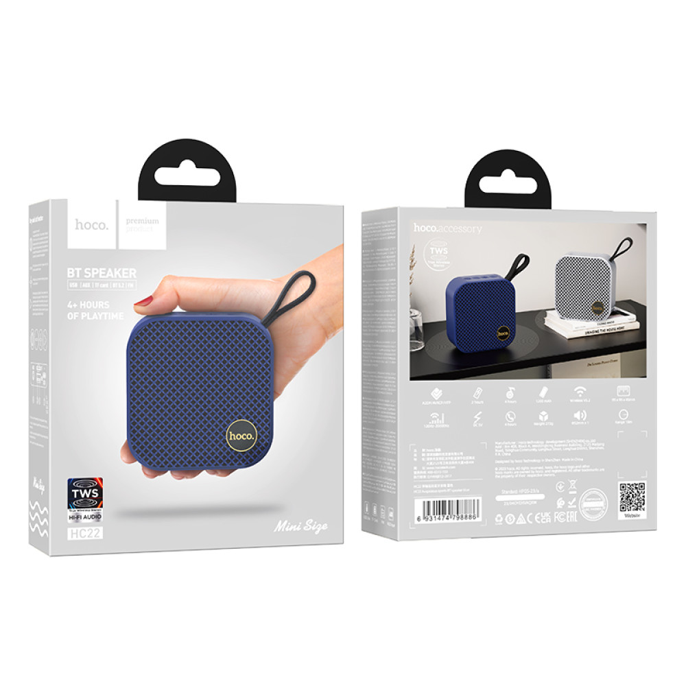 Altavoz Hoco HC22 Bluetooth 5.2 5W con FM, USB, TF, AUX y TWS en Azul - Imagen 5