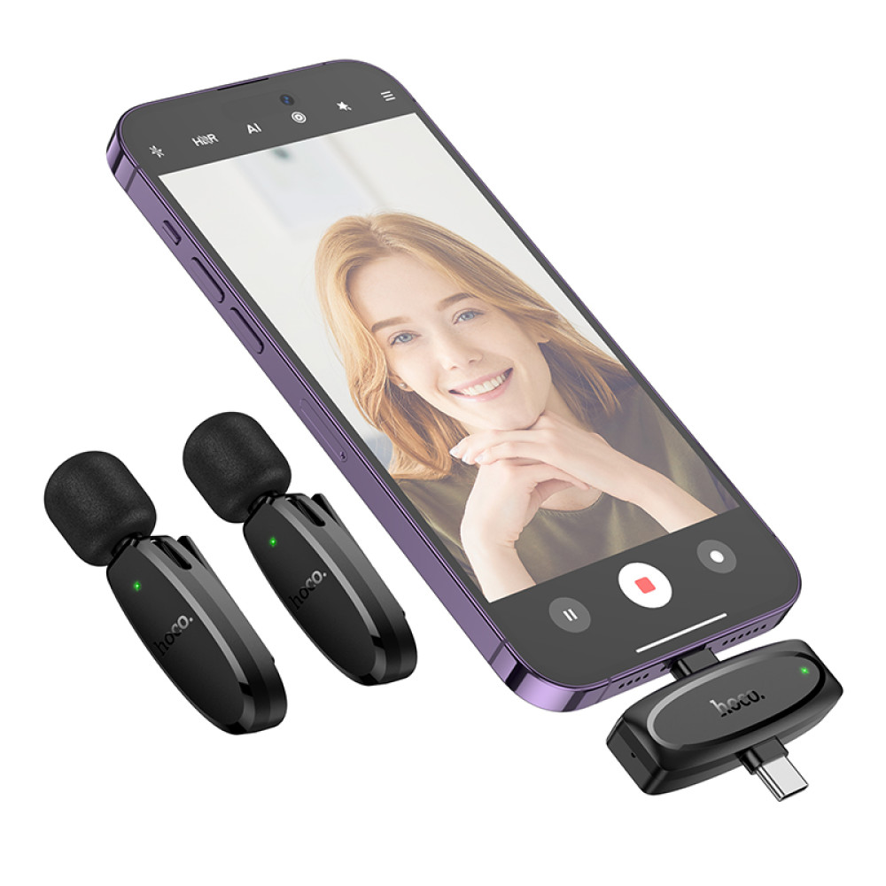 Micrófono Lavalier dual Hoco L15 inalámbrico con DSP y USB-C/Lightning - Imagen 2