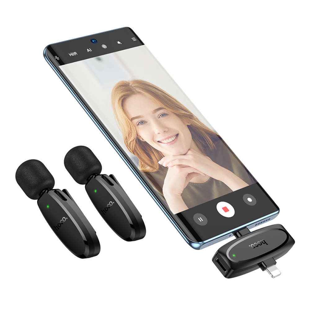 Micrófono Lavalier dual Hoco L15 inalámbrico con DSP y USB-C/Lightning - Imagen 3