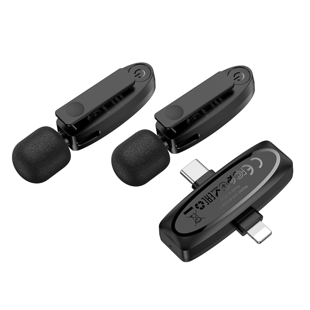 Micrófono Lavalier dual Hoco L15 inalámbrico con DSP y USB-C/Lightning - Imagen 6