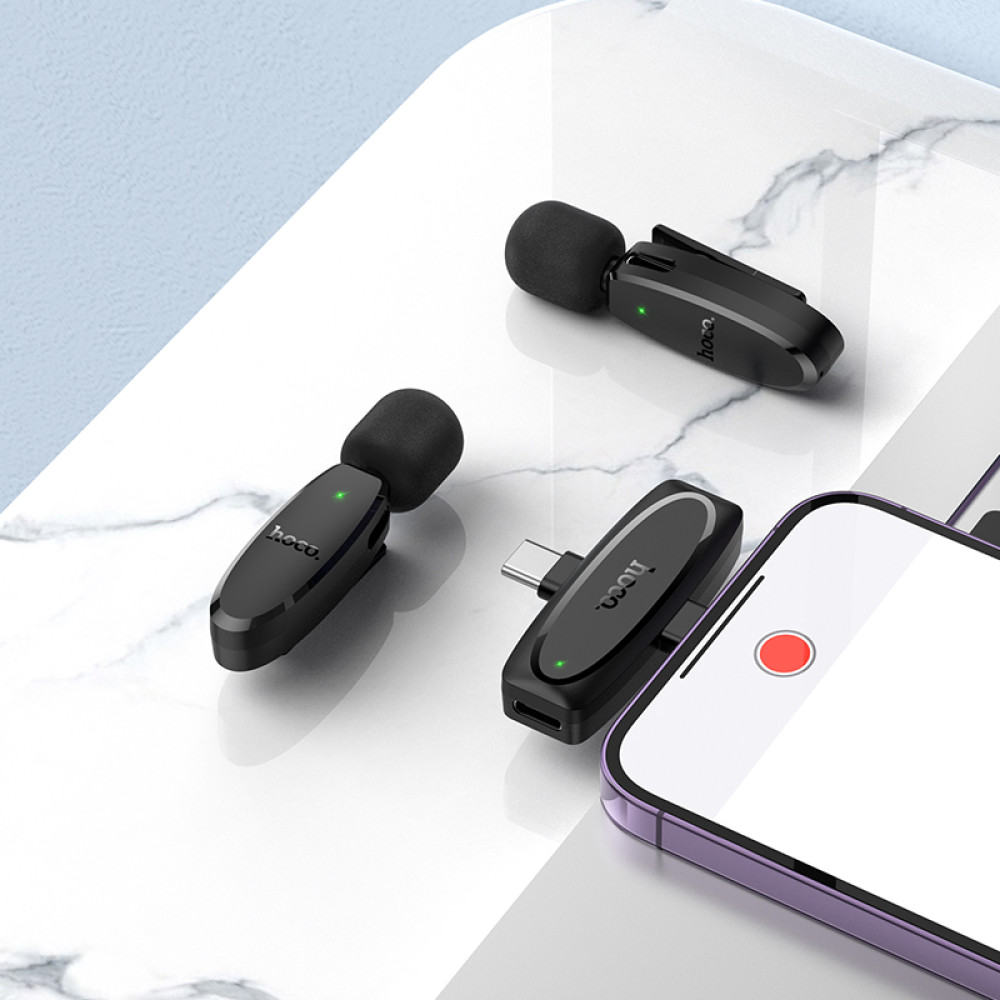 Micrófono Lavalier dual Hoco L15 inalámbrico con DSP y USB-C/Lightning - Imagen 7