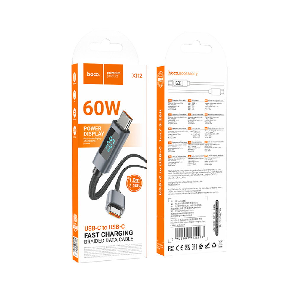 Cable Hoco X112 USB-C - USB-C PD 60W 1m con pantalla LED - Imagen 9