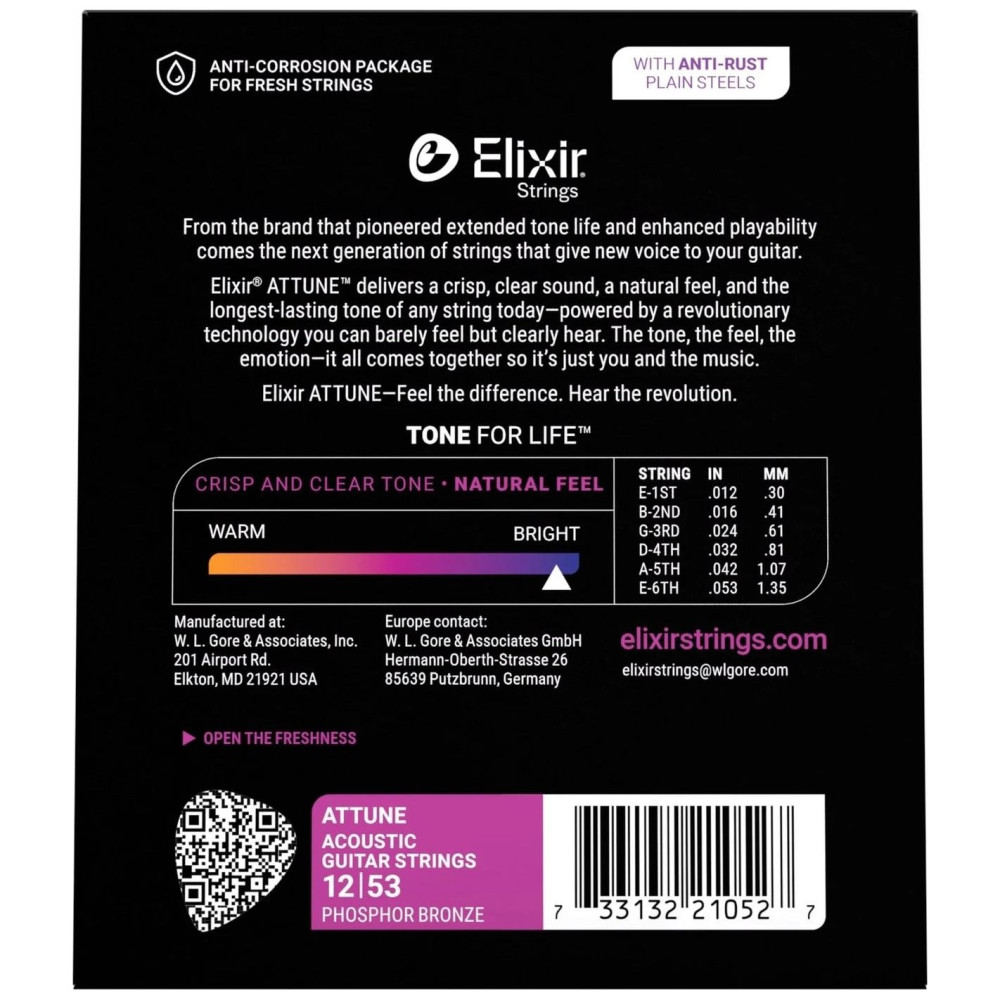 Juego Cuerdas Acústica Elixir Attune Phosphor Bronze 21052 (12-53) - Imagen 2