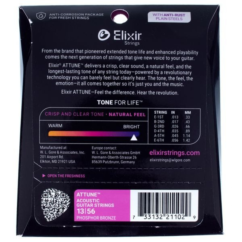 Juego Cuerdas Acústica Elixir Attune Phosphor Bronze 21102 (13-56) - Imagen 2